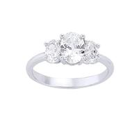 Jewelco London Ladies Sterling Silver Oval Cubic Zirconia Trilogy Engagement Ring