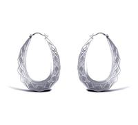 Jewelco London Ladies Sterling Silver Pear Diamond Pattern Creole Earrings 40mm