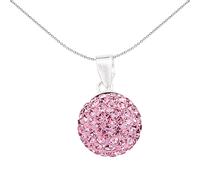 Jewelco London Ladies Sterling Silver Pink Crystal Disco Ball Pendant Necklace 12mm 18 inch - GVP168P