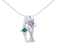Jewelco London Ladies Sterling Silver Pink & Green Cubic Zirconia Duo Flower Petal Charm Necklace 18 inch