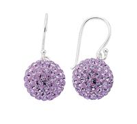 Jewelco London Ladies Sterling Silver Purple Crystal Disco Ball Drop Earrings 12mm - GVE139VIO