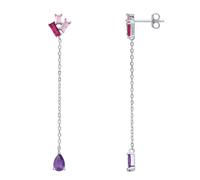 Silver Purple Red Pink Pear Emerald CZ Trilogy Drop Earrings - EAG1004 Jewelco London Silver One Size