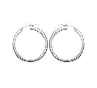 Jewelco London Ladies Sterling Silver Round Tube Polished Hoop Earrings 38mm - ER5