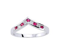 (Q) Jewelco London Ladies Sterling Silver Ruby-Red Cubic Zirconia Channel set Alternating Wishbone Eternity Ring - GVR491