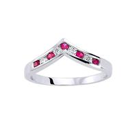 Jewelco London Ladies Sterling Silver Ruby-Red Cubic Zirconia Channel set Alternating Wishbone Eternity Ring