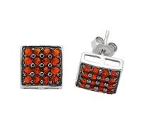 Jewelco London Ladies Sterling Silver Ruby-Red Cubic Zirconia Square Grid Pave Stud Earrings - GVE102RU