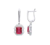 Jewelco London Ladies Sterling Silver Ruby-Red Emerald cut Cubic Zirconia Octagon Amphitheatre Drop Earrings - GVE700