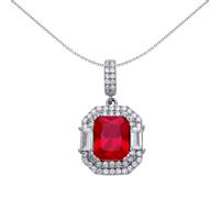 Jewelco London Ladies Sterling Silver Ruby-Red Emerald cut Cubic Zirconia Octagon Amphitheatre Pendant Necklace 18 inch - GVP479