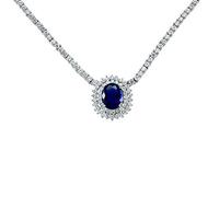 Jewelco London Ladies Sterling Silver Sapphire-Blue Oval Cubic Zirconia Royal Lady Di Cluster Pendant Necklace 15 inch
