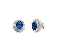 Jewelco London Ladies Sterling Silver Sapphire-Blue Oval Cubic Zirconia Royal Lady Di Cluster Stud Earrings - GVE247SAP