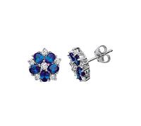 Jewelco London Ladies Sterling Silver Sapphire-Blue Oval Cubic Zirconia Tudor Rose Flower Petal Stud Earrings
