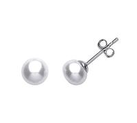 Jewelco London Ladies Sterling Silver Simulated Pearl Solitaire Stud Earrings 6mm