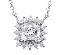 Jewelco London Ladies Sterling Silver Square cushion Cubic zirconia Sunshine Cluster Solitaire Charm Necklace 15 inch - GVK171