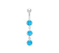 Silver Swiss Blue CZ Trilogy Chandelier Steel Belly Bar & Ball - GBB51AQ Jewelco London White One Size