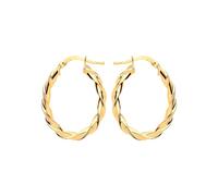 Jewelco London Ladies Yellow Gold-Plated Sterling Silver Candy Twist Oval Hoop Earrings 21mm x 28mm - ER108G
