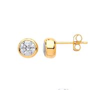 Jewelco London Ladies Yellow Gold-Plated Sterling Silver Cubic Zirconia Golden Donut Solitaire Stud Earrings - GVE491G