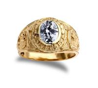 Jewelco London Mens 9ct Gold Oval CZ Solitaire University College Ring