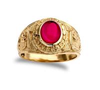 Jewelco London Mens 9ct Gold Ruby-Red Oval Cabochon CZ Solitaire University College Ring - Size Z+1