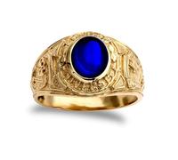 Jewelco London Mens 9ct Gold Sapphire-Blue Oval Cabochon CZ Solitaire University College Ring - Size T