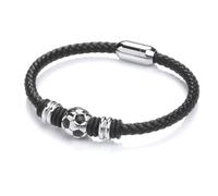 Leather Steel Classic 32 Panel Soccer Ball Bracelet 5mm 8" - BRC200 Jewelco London Silver One Size