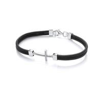 Jewelco London Mens Black Leather Stainless Steel Multi Strand Beaded Cross Strap Bracelet 6mm 8.5 inch - BRC197