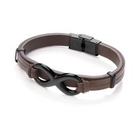 Jewelco London Mens Chocolate Brown Leather Stainless Steel 18mm Infinity Symbol 8 Strap Bracelet 9mm 8 inch - BRC201BRN