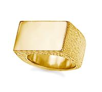 Jewelco London Men's Mens 9ct Gold Engravable Barked Initial Blank Plate Signet Ring - JIR011 | Size: Z+2 Jewelco London Gold Z+2