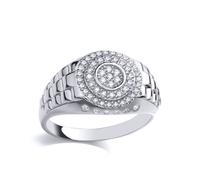 Jewelco London Men's Mens Silver CZ Presidential Double Watch Signet Ring - GVR924 in White | Size: T Jewelco London White T