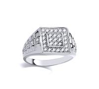 Jewelco London Men's Mens Silver CZ Presidential Link Double Square Watch Signet Ring - GVR922 in White | Size: Y Jewelco London White Y