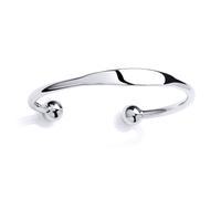 Jewelco London Mens Platinum Plated Sterling Silver ID Torque Identity Bangle Bracelet 5mm 11mm Balls - GVG224