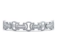 Jewelco London Men's Rhodium Plated Sterling Silver Round & Baguette Cubic Zirconia Chunky Pave Byzantine Bracelet, 9" - ABB195
