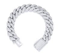 Jewelco London Men's Rhodium Silver Round CZ Encrusted Cuban Curb 14mm Chain Bracelet 2½oz