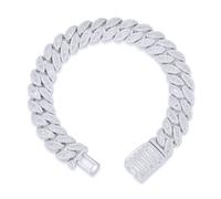 Jewelco London Men's Rhodium Silver White Baguette CZ Encrusted Cuban Curb 14mm Chain Bracelet 2½oz - ABB202-9