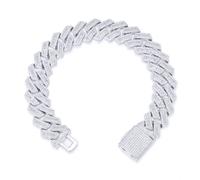 Jewelco London Men's Rhodium Silver White Baguette CZ Encrusted Square Curb 16mm Chain Bracelet 2oz - ABB204-9