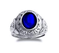 Jewelco London Men's Silver Blue Oval Cabochon CZ London College Ring in White | Size: Small Jewelco London White S