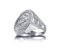 Jewelco London Men's Silver Curb Octagon St George Dragon Ring (Full Sovereign Size) | Size: Small Jewelco London Silver S
