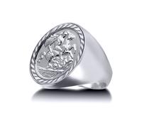 Jewelco London Men's Silver Domed Polished St George Dragon Ring (Full Sovereign Size) | Size: X Jewelco London Silver X