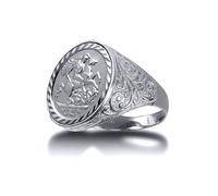 Jewelco London Men's Silver Floral Carved St George Dragon Ring (Half Sovereign Size) | Size: U Jewelco London Silver U