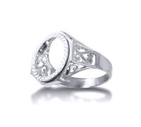 Jewelco London Men's Silver Octagon Scroll 10th Oz Kruger Brittania Coin Mount Ring in White | Size: N Jewelco London White N