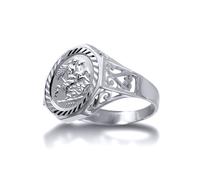 Jewelco London Men's Silver Octagon Scroll St George Ring (10th Ounce Coin Size) in White | Size: Large Jewelco London White L