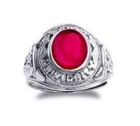 Jewelco London Men's Silver Red Oval Cabochon CZ London University College Ring - ARN170 in White | Size: T Jewelco London White T