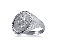 Jewelco London Men's Silver Ribbed Barked St George Dragon Ring (Half Sovereign Size) | Size: U Jewelco London Silver U