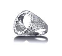 Jewelco London Men's Solid 925 Silver Floral Engraved Full Sovereign Mount Ring