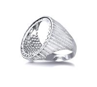 Jewelco London Men's Solid 925 Silver Ribbed Barked Full Sovereign Mount Ring - Size Z