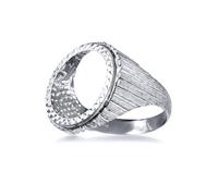 Jewelco London Men's Solid 925 Silver Ribbed Barked Half Sovereign Mount Ring