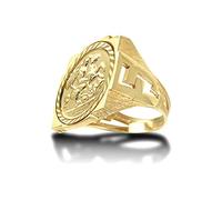 Jewelco London Men's Solid 9ct Gold Curb Links Square St George & Dragon Medallion Ring (Full Sov Size)