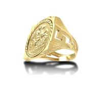 Jewelco London Men's Solid 9ct Gold Curb Links Square St George & Dragon Medallion Ring (Full Sov Size)