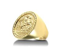 Jewelco London Men's Solid 9ct Gold Domed Polished St George & Dragon Medallion Ring (Full Sov Size)