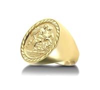 Jewelco London Men's Solid 9ct Gold Domed Polished St George & Dragon Medallion Ring (Full Sov Size)