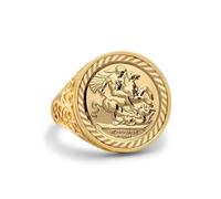 Jewelco London Men's Solid 9ct Gold Floral Engraved St George & Dragon Medallion Ring (Half Sov Size) - Size O